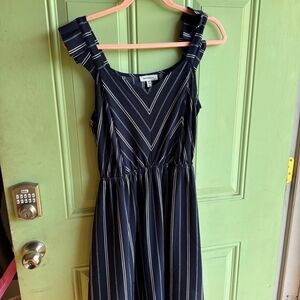 Monteau Navy and White Striped V-Neck Dress